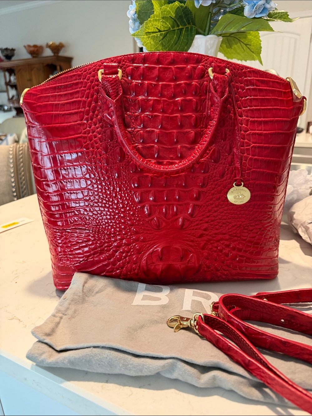 Brahmin Large Duxbury in a Red Melbourne  with Gold Hardware